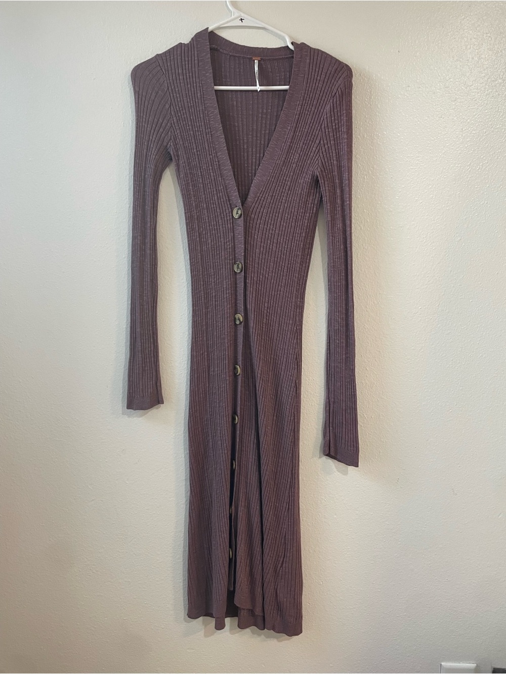 Free People Ribbed Button-Front Long Sleeve Dress - Plum